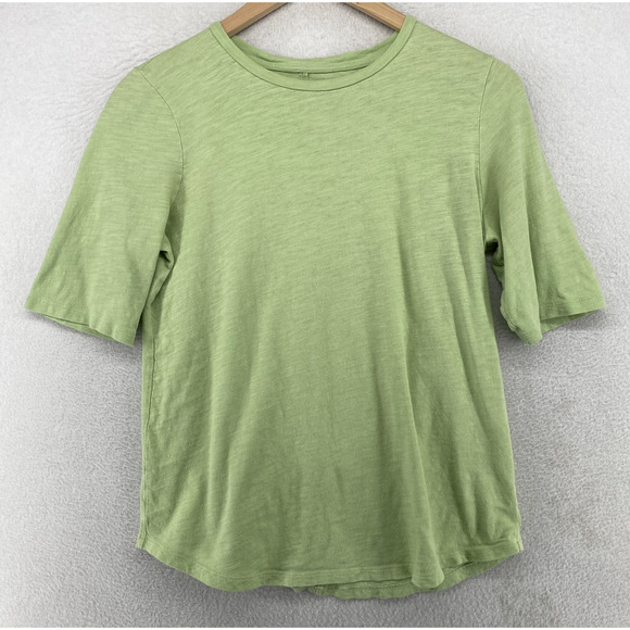EILEEN FISHER Top XS Slub Organic Cotton Jersey Crewneck Short Sleeve Green - Picture 1 of 11